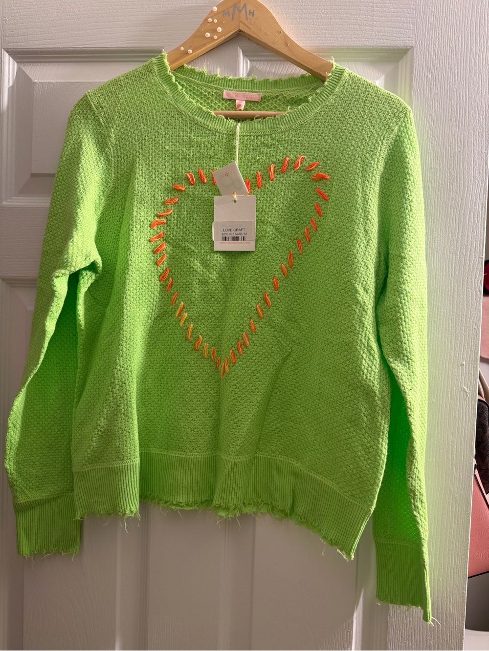 Lisa Todd Lime Green Knit Sweatshirt with Neon Orange Stitching
